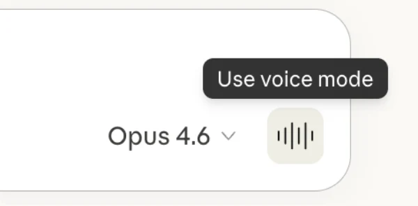 Claude’s web input shows the sound wave control with the tooltip Use voice mode.